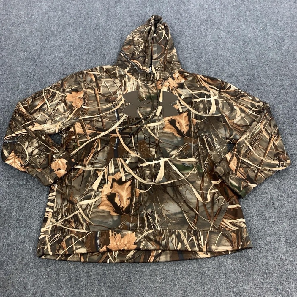 Under Armour Hoodie Mens XL Brown Fleece Pullover Sweatshirt Camo Hunting Max-4